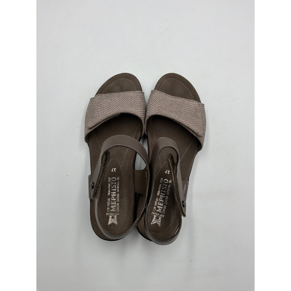 Mephisto Wedge Sandals Womens 37 Brown Snake Print Leather Comfort Strap - Picture 2 of 9